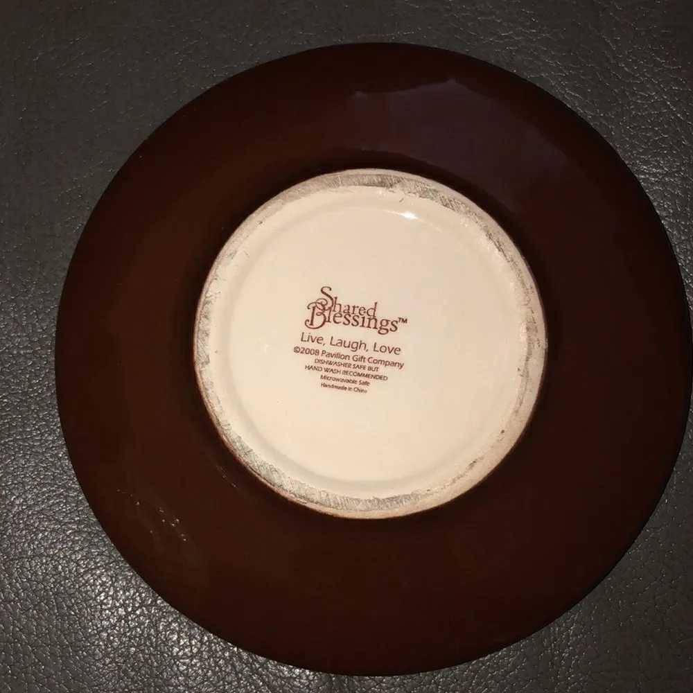 Live Laugh Love Cup & Saucer in Chocolate Brown and Ivory